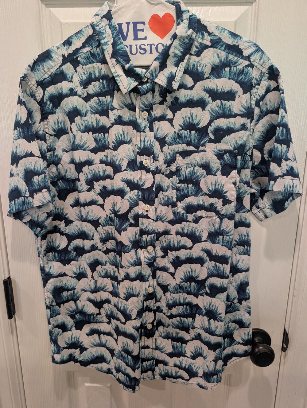 Goodfellow Men's SLIM FIT Blue Floral Short-Sleeve Button-Up Shirt